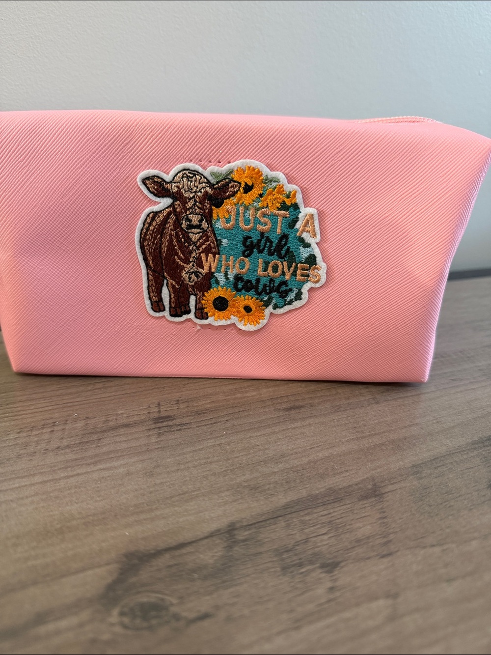 New Pink Cosmetic Pouch with Highland Cow Patch